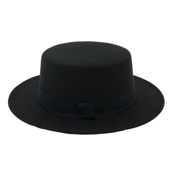 Dyfzdhu Women Wide Wool Flat Top Fedora Hat Party Church Hats Cap Black