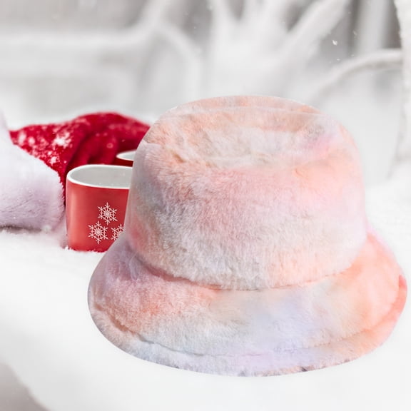 Dyfzdhu Women Winter Bucket Hat Fluffy Tie Dye Warm Trendy Hats