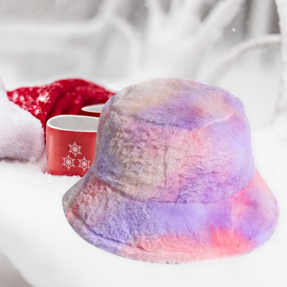 Dyfzdhu Women Winter Bucket Hat Fluffy Tie Dye Warm Trendy Hats