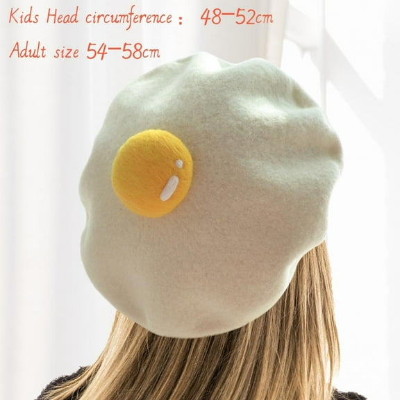 Dyfzdhu Women Winter Cute Poached Yolk Girls Wool Caps Berets White