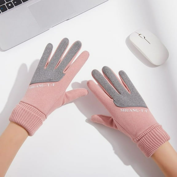Dyfzdhu Women Winter Fleece Thickening Elastic Edge Cold Proof Outdoor Driving Riding Sports Non Slip Touched Screen Gloves Unisex Pink