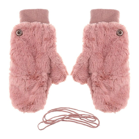 Dyfzdhu Women Winter Gloves Fuzzy Thicken Warm Fleece Lined Elastic Cuff Cute Mittens Pink