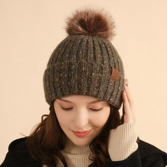 Dyfzdhu Women Winter Hat Warmer Casual Plush Crochet Multicolor Hats Knit Ball Baseball Caps