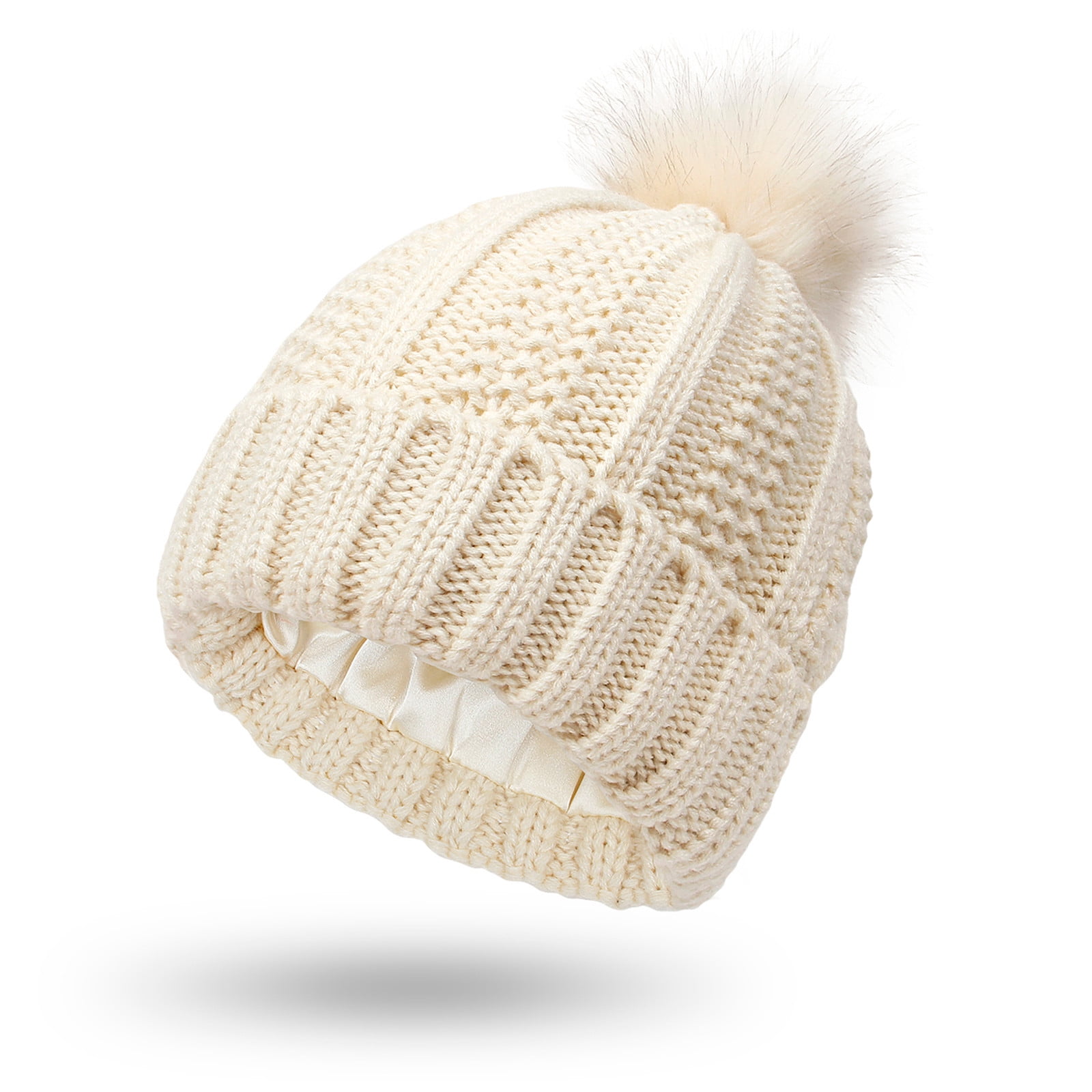 Women\'s French Style Double Layer Warm and Soft Knitted Beanie Hat Beige Handmade ADULT Reversible Double-layered Knit Beanie - Super  main image 2