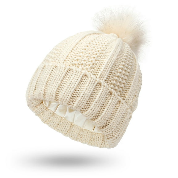 Dyfzdhu Women Winter Knitted Beanie Hat With Faux Pom Warm Knit Cap Hats For Beige