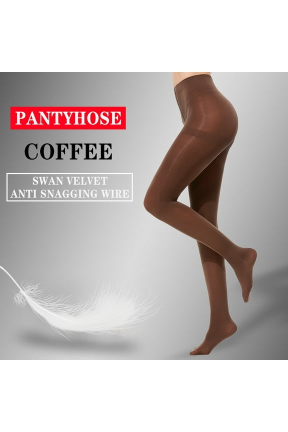 Women Winter Leggings Solid Color Thick Lined Thermal Pantyhose High Waist Tights Coffee