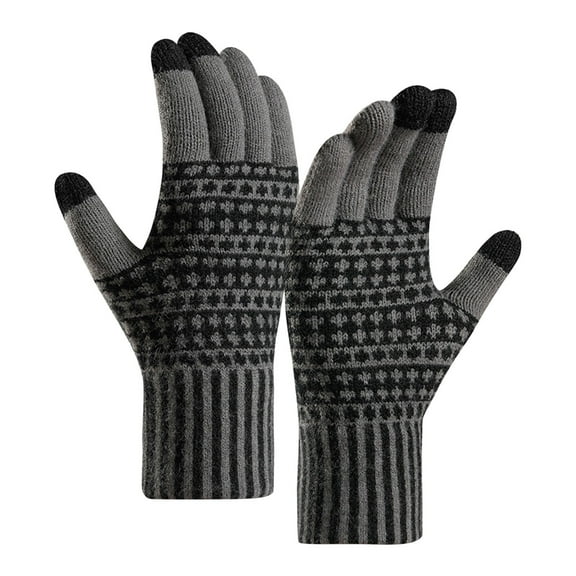 Dyfzdhu Women Winter Screen Gloves Warm Knit Gloves Elastic Cuff Winter Men Texting Gloves Grey