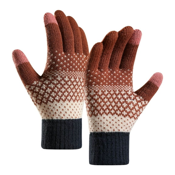Dyfzdhu Women Winter Screen Gloves Warm Knit Gloves Elastic Cuff Winter Texting Gloves Red