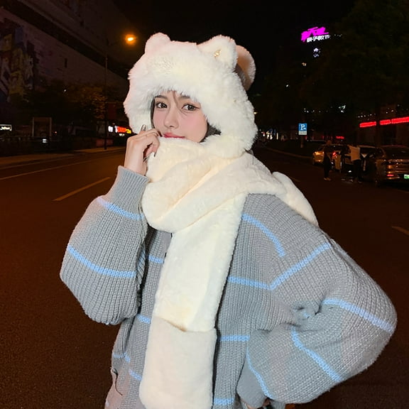 Dyfzdhu Women Winter Slouchy Knit Warm Cute Strawberry Hats Wool Cap Scarf Two In One Hood Hat