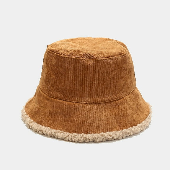 Dyfzdhu Women Winter Spring Hat Solid Color Fashion Corduroy Warm Bucket Sunscreen Outdoors Brown