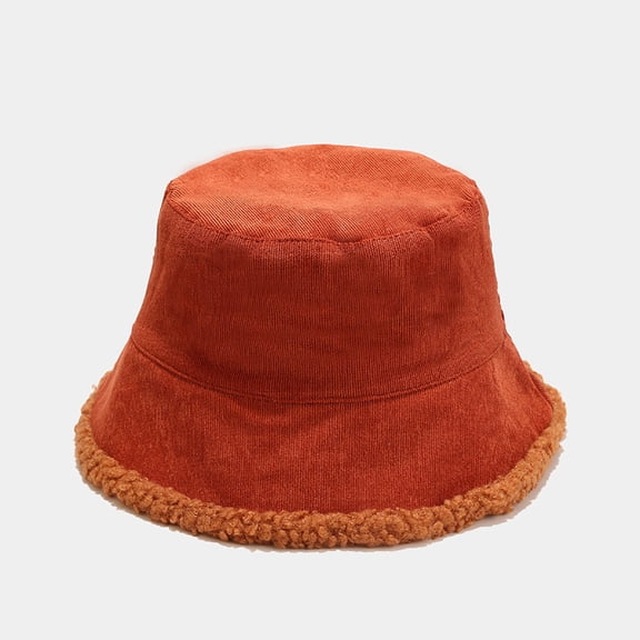 Dyfzdhu Women Winter Spring Hat Solid Color Fashion Corduroy Warm Bucket Sunscreen Outdoors Orange