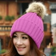 thumbnail image 1 of Dyfzdhu Women Winter Warm Knitted Cute Rabbit F-Ur Ball Yarn Hat Pink, 1 of 5