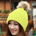 thumbnail image 1 of Dyfzdhu Women Winter Warm Knitted Cute Rabbit F-Ur Ball Yarn Hat Yellow, 1 of 5