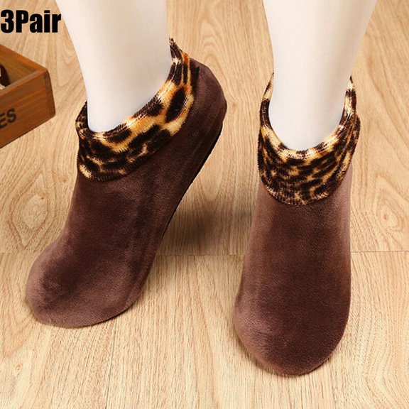 Dyfzdhu Women Winter Warm Leopard Bed Non Slip Home Indoor non-slip thermal socks