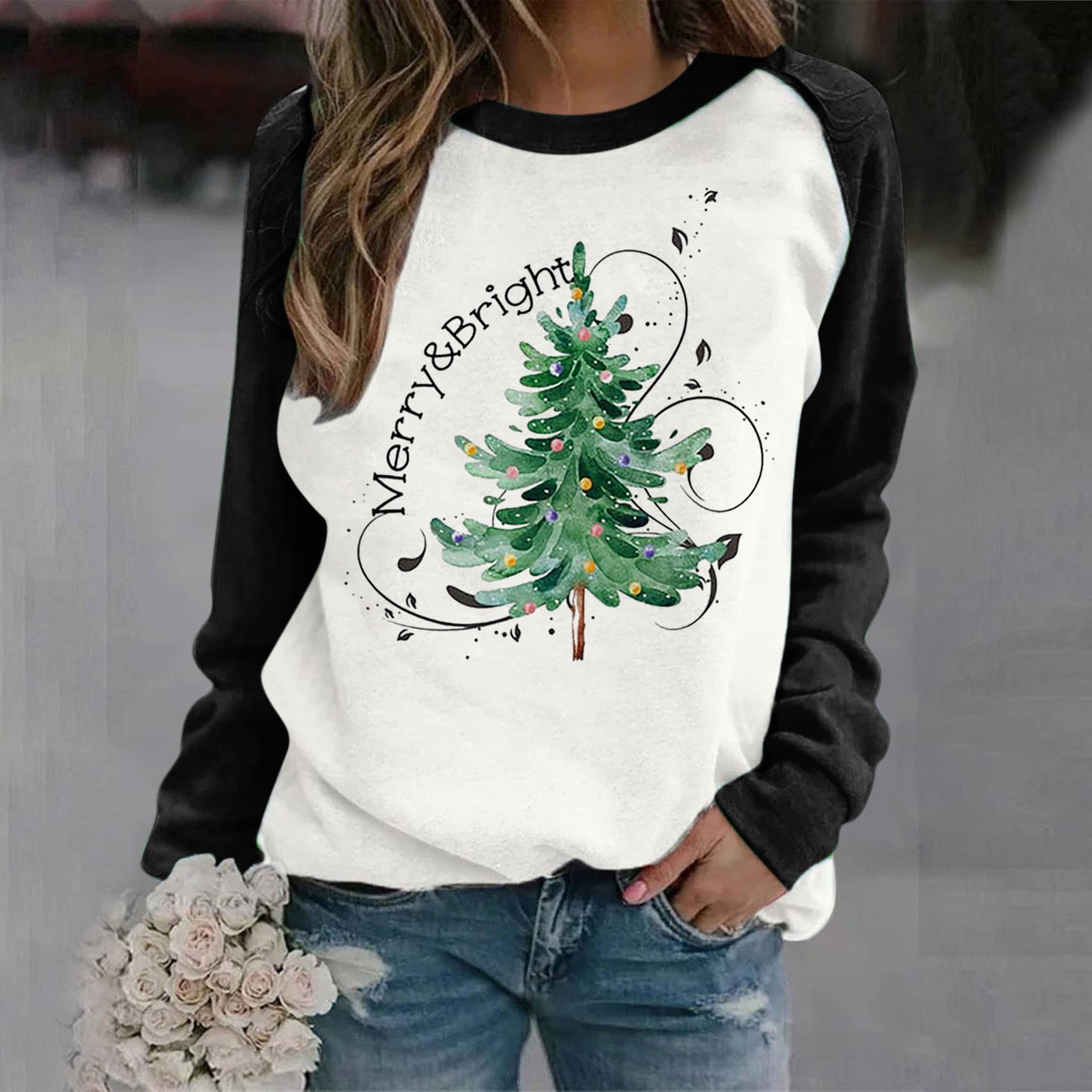 Dragonfly christmas tree print sweatshirt best sale