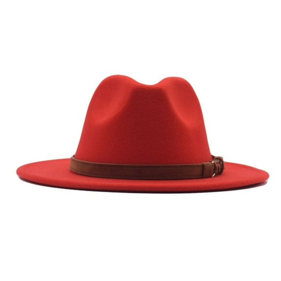 Dyfzdhu Womens Classic Wide Floppy Panama Hat Belt Buckle Wool Fedora Hat