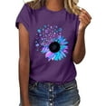 thumbnail image 1 of Dyfzdhu Womens Graphic T Shirts Juniors Short Sleeve Sunflower Graphic Tees Casual Crew Neck Summer Tunic Tops Purple, 1 of 6