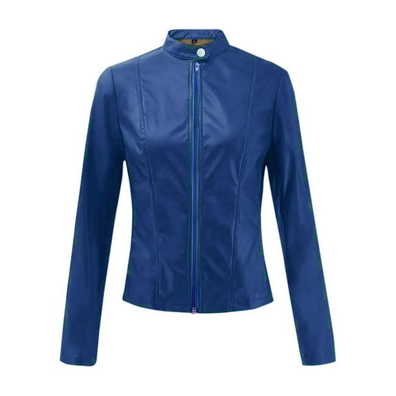 Dyfzdhu Womens Leather Jacket Fashion Women Long Sleeve Open Front Short Cardigan Suit Coat Top Blue
