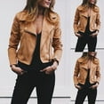 thumbnail image 1 of Dyfzdhu Womens Leather Jacket Ladies Retro Rivet Zipper Up Casual Coat Outwear Khaki, 1 of 4