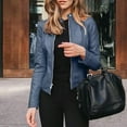 thumbnail image 1 of Dyfzdhu Womens Leather Jacket Motorcycle Long Sleeve Open Front Cropped Coat Plus Size Blue, 1 of 2