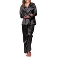 thumbnail image 1 of Dyfzdhu Womens Pajama Sets Silky Satin Sleepwear Long Sleeve Button Down Shirt Pants Loose Loungwear 2 Piece Pajama Set, 1 of 9
