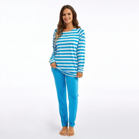 Dyfzdhu Womens Pajama Sets Striped Pajamas Set Long Sleeve Tops And Pants Joggers Loungewear Soft Sleepwear