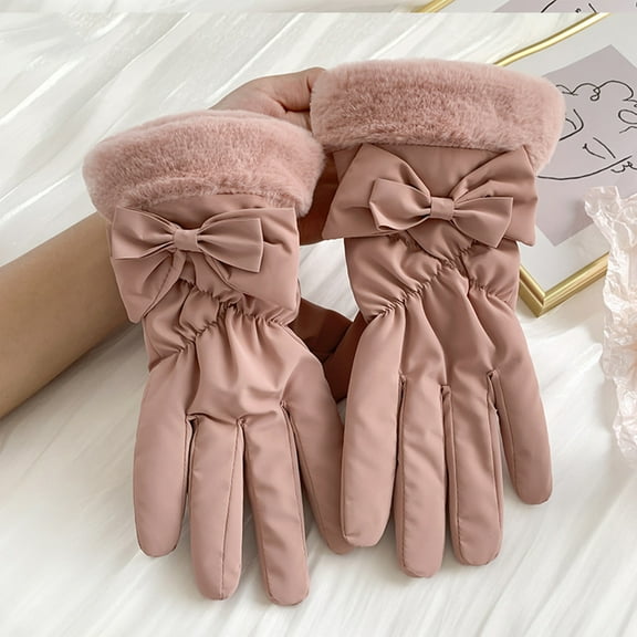Dyfzdhu Womens Winter Gloves Are Piled Thickened Cute Warm Ski Windproof Cycling Gloves