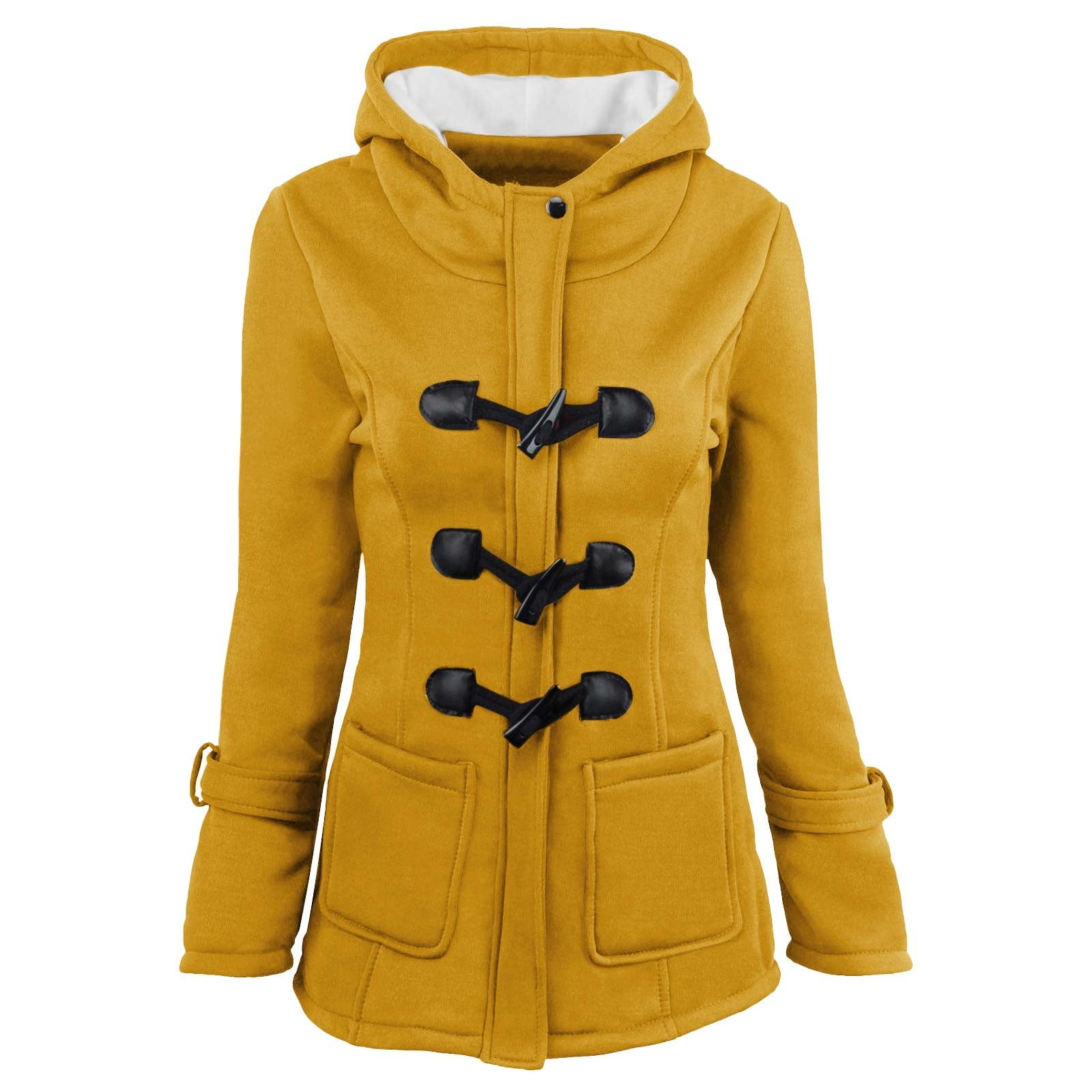 Dyfzdhu Wool Coats for Women Fall Winter Fleece Lined Solid Color Horn