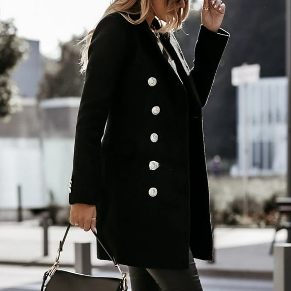 Dyfzdhu Wool Coats for Women Faux Thin Coat Trench Jacket Ladies Slim Long Overcoat Outwear Black