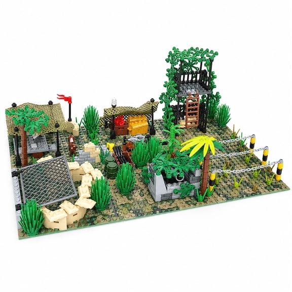 Dyganceuny 6-in-1 Military Base Building Set, 352-Piece Jungle Army Battlefield Building Blocks with 6 Modular Scenes