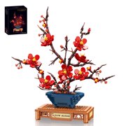 Dyganceuny 736 PCS Plum Blossom Building Blocks Set, Compatible with Major Flowers,Red Plum Bonsai Flower Display Model for Home Office Desk Decor, Creative Gift for Adults and Teens