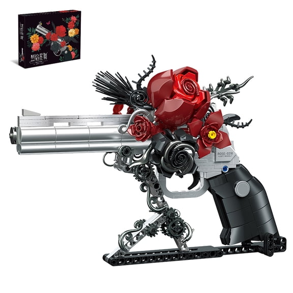 Dyganceuny Building Blocks Roses Gun Revolver Set 631 PCS DIY Floral Mechanical Display Kit with Stand Compatible with Lego 853792 Accessory for Teens & Adults Home Decor