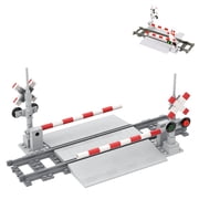 Dyganceuny Train Crossing Building Blocks Set 128 PCS, Railroad Track Accessory with Crossing Gate, Traffic Lights and Road Signs, Compatible Construction Toy
