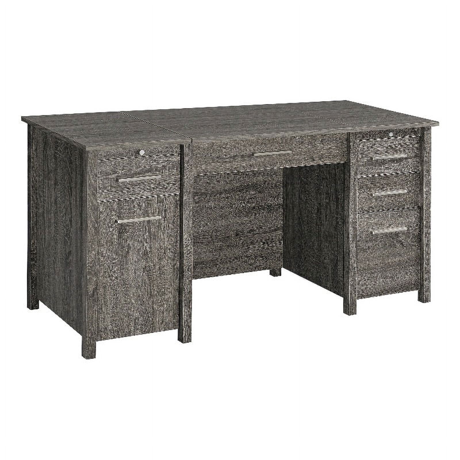 Weathered Gray Wood Standing Desk with Drawers and Filing Cabinet