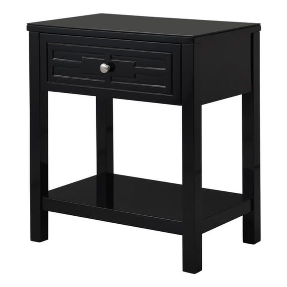 Dylan Black Engineered Wood End Side Table Nightstand with Glass Top and Drawer