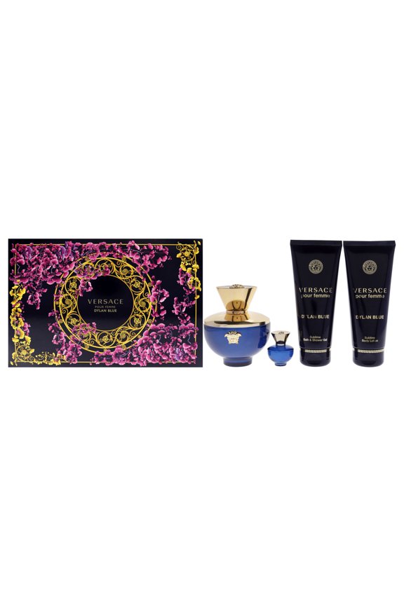 Dylan Blue by Versace for Women - 4 Pc Gift Set 3.4oz EDP Spray, 3.4oz Body Lotion, 3.4oz Bath and Shower Gel, 0.17oz EDP Spray