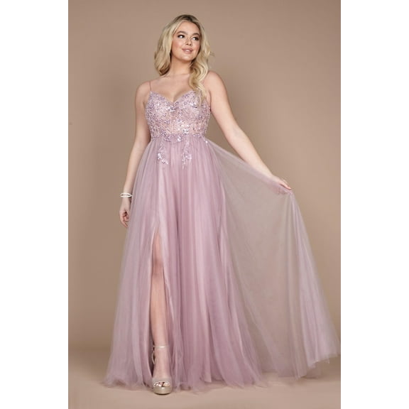 Dylan & Davids Long Jeweled Beaded Tulle Prom Dress