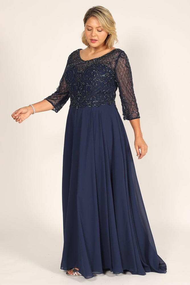 Dylan & Davids Long Sleeve Hand Beaded Formal Mother of the Bride Dress,  Chiffon, Full Length - Walmart.com