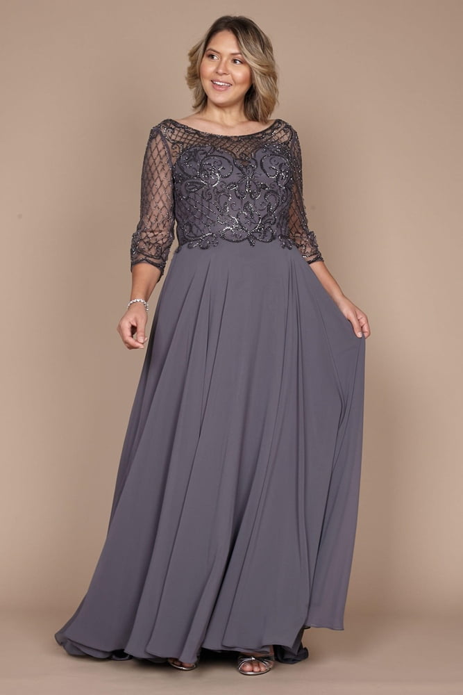 knee length dresses for ladies Elegant Beaded Evening Dresses Extra Long Sleeve Mother of the Bride D –  Viniodress