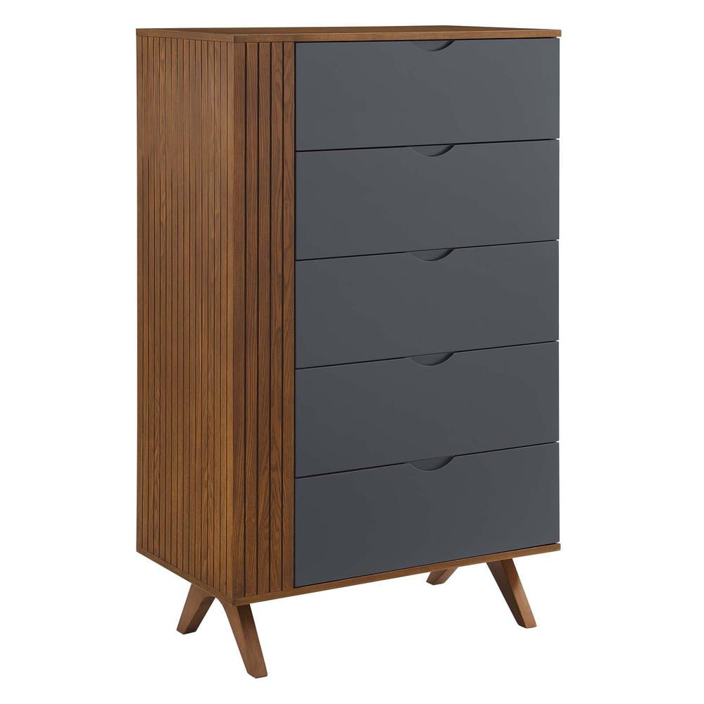 Gray and Walnut Mid-century Modern Tall Chest of Drawers