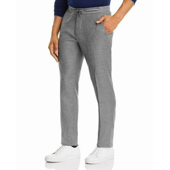 Dylan Gray Classic Fit Virgin Wool Drawstring Pants in Grey Heather-Size 32
