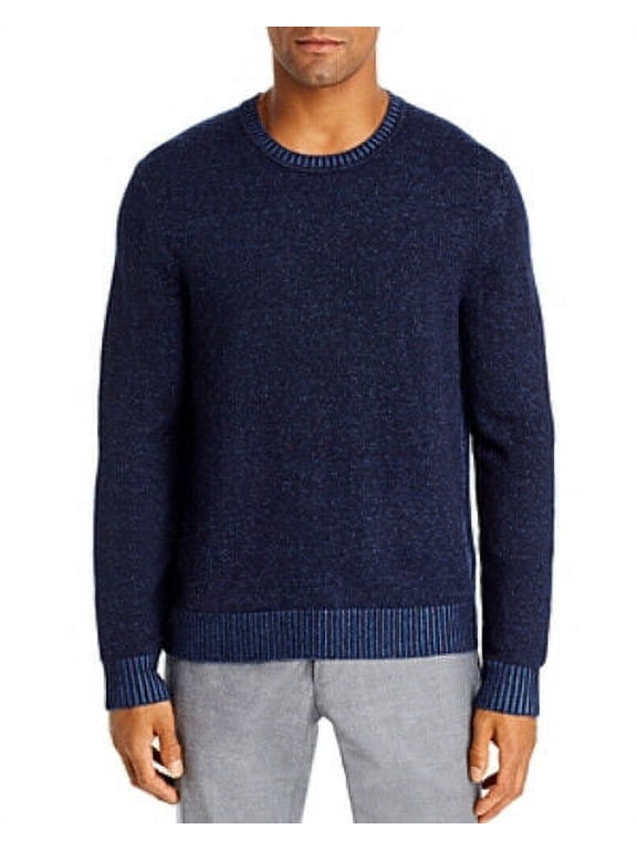 Men Sweater Plaited Crewneck Waffle-Tight Knit Navy Blue Size S $198