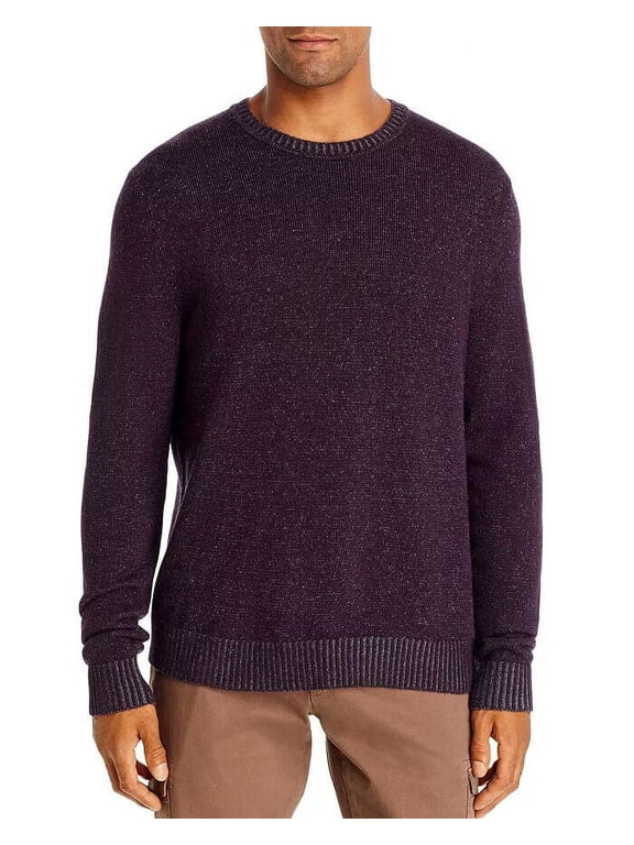 Men Sweater Plaited Crewneck Waffle-Tight Knit Purple Size S $198