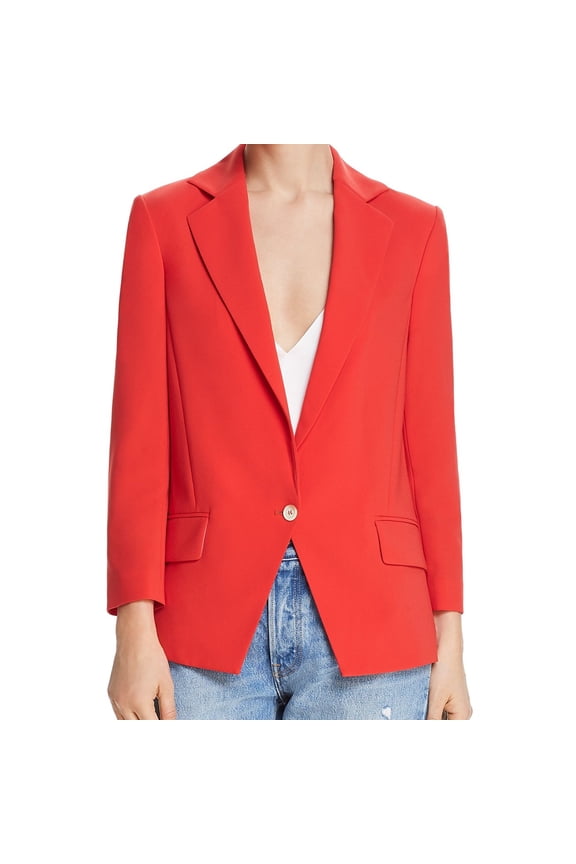 Womens Faux Pocket One Button Blazer Jacket, Red, 8