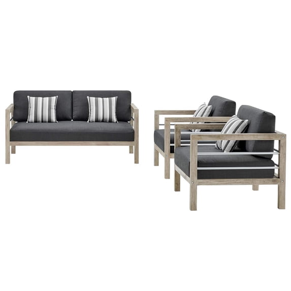 Modway Wiscasset Outdoor Patio Acacia Wood Loveseat Set EEI-3761-LGR-STE-SET