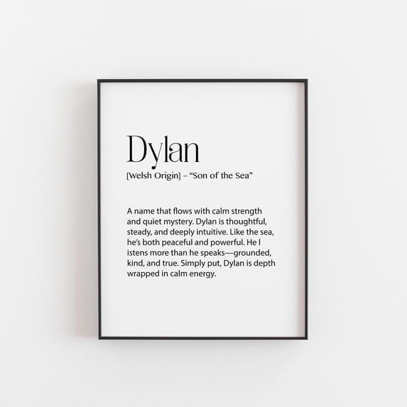 Dylan Name Meaning Wall Art Print, Son Of The Sea Minimalist Decor ...