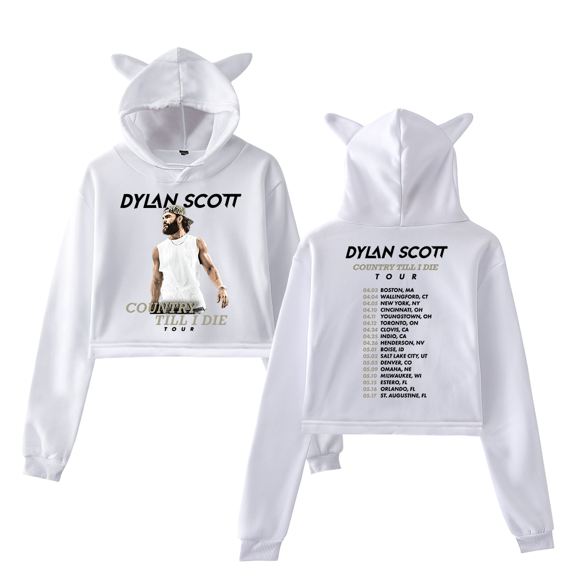 Dylan Scott Country Till I Die Tour Girl's Cute Cat Ear Cropped Pullover Hoodie Hooded Sweatshirt