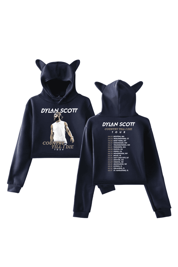 Dylan Scott Country Till I Die Tour Girl's Cute Cat Ear Cropped Pullover Hoodie Hooded Sweatshirt