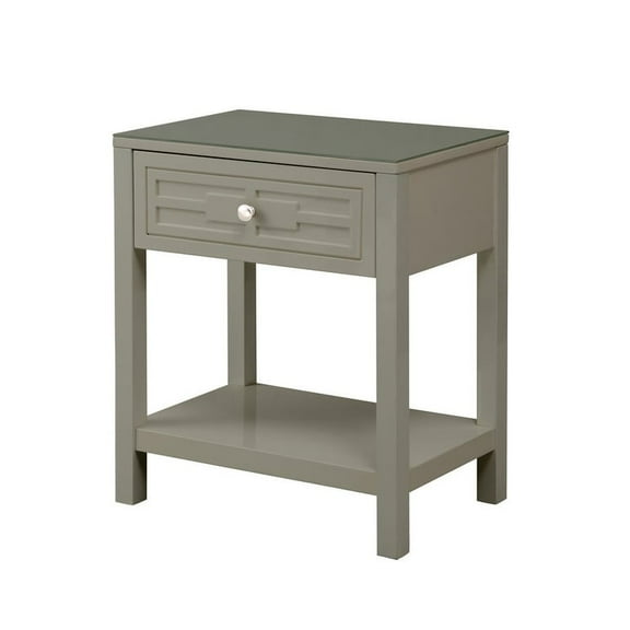 Dylan Taupe Engineered Wood End Side Table Nightstand with Glass Top and Drawer