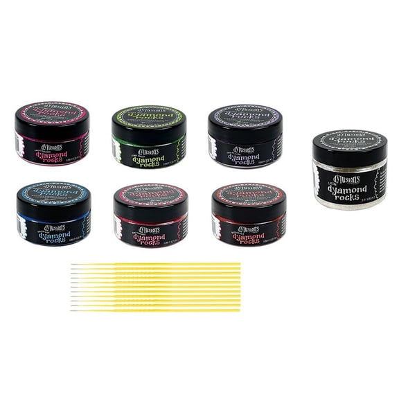 Dylusions Dyamond Rocks Bundle - Bubblegum Pink, Island Parrot, Laidback Lilac, London Blue, Pink Flamingo, Postbox Red, and Clear - with Trebbies Detail Sticks